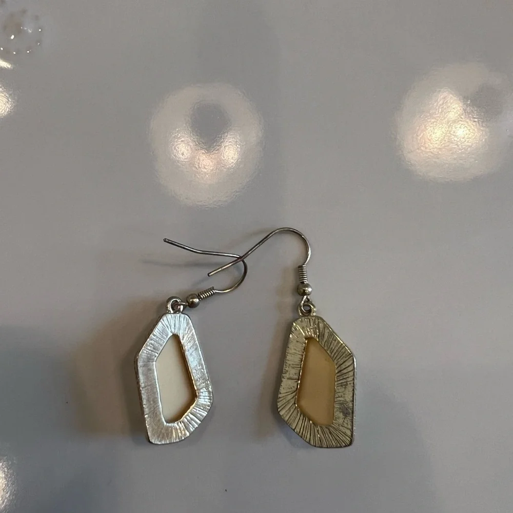 2/$15 Cream & Gold Geometric Drop Earrings | Neutral Statement Jewelry